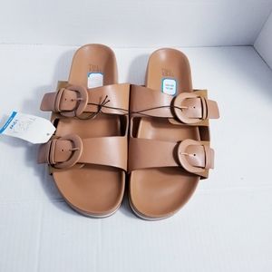 NWT TIME AND TRU FLATBED SLIDE IN BROWN SANDALS SIZE 12 WIDE
